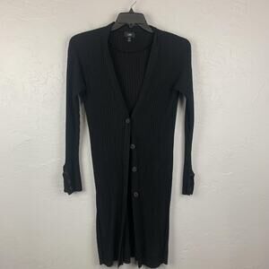 LINE Cardigan Sweater Womens XS Black Long Ribbed Button Front Knit Duster